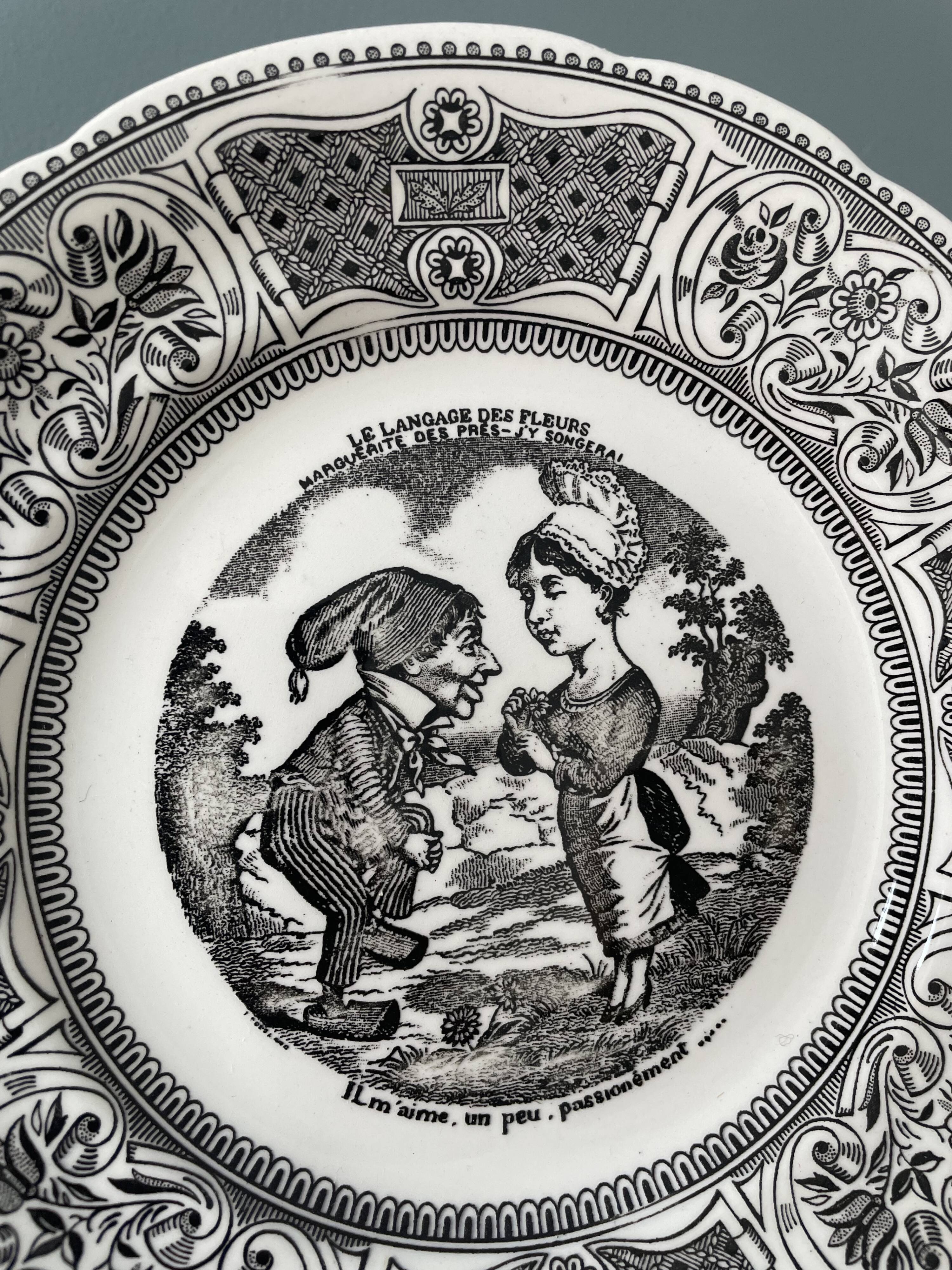 Box of 6 dessert plates in Gien earthenware, "the language of flowers"