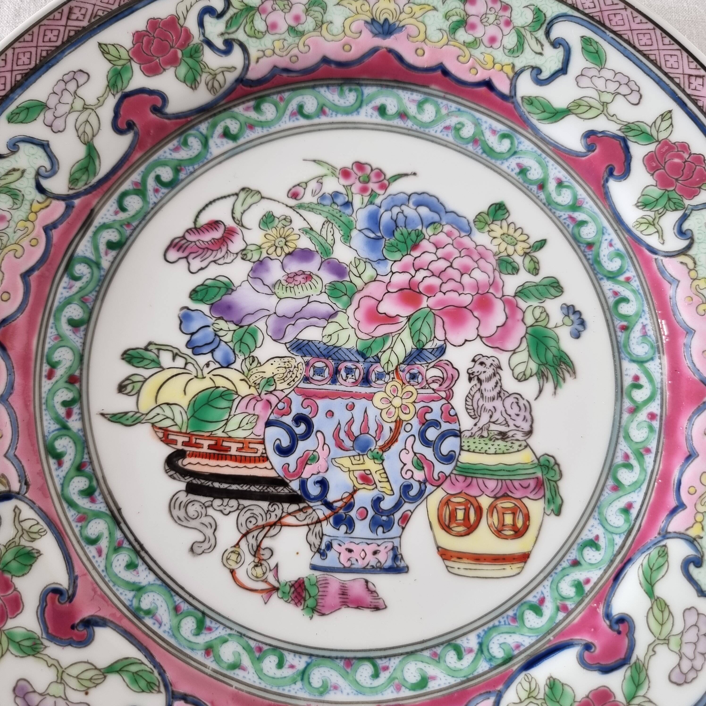 Vintage Chinese Qing Qianlong Porcelain Plate, Hand Painted and Beautiful Reliefs