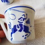 Vintage Porcelain Dinner Set 7 Small Cups with Horseman and Lasso Motif