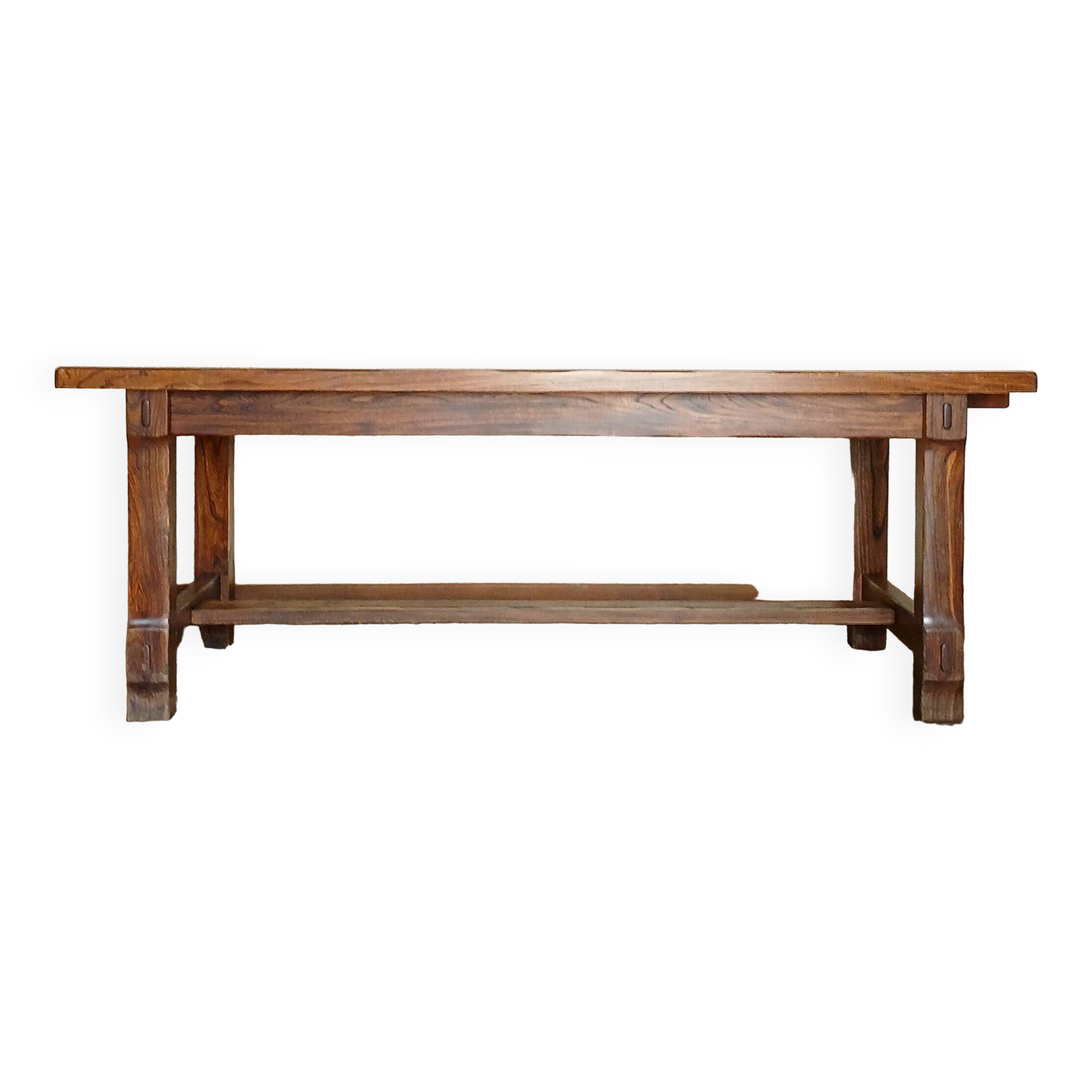 Table de ferme XXL rustique brutaliste "Olavi" en orme teinté NF meubles 12 convives