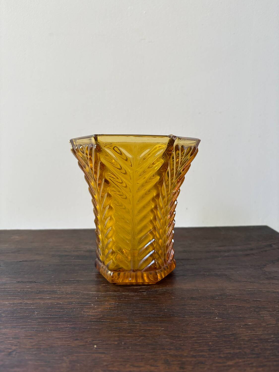 Art Deco vase in molded amber glass