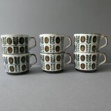 6 Boch La Louvière coffee cups, walnut decor, 1960s