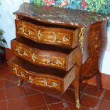 Louis XV inlaid chest of drawers in amaranth and mahogany veneer 101 x 89 cm