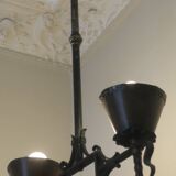 Brutalist wrought iron and copper 2-arm chandelier, 1960s