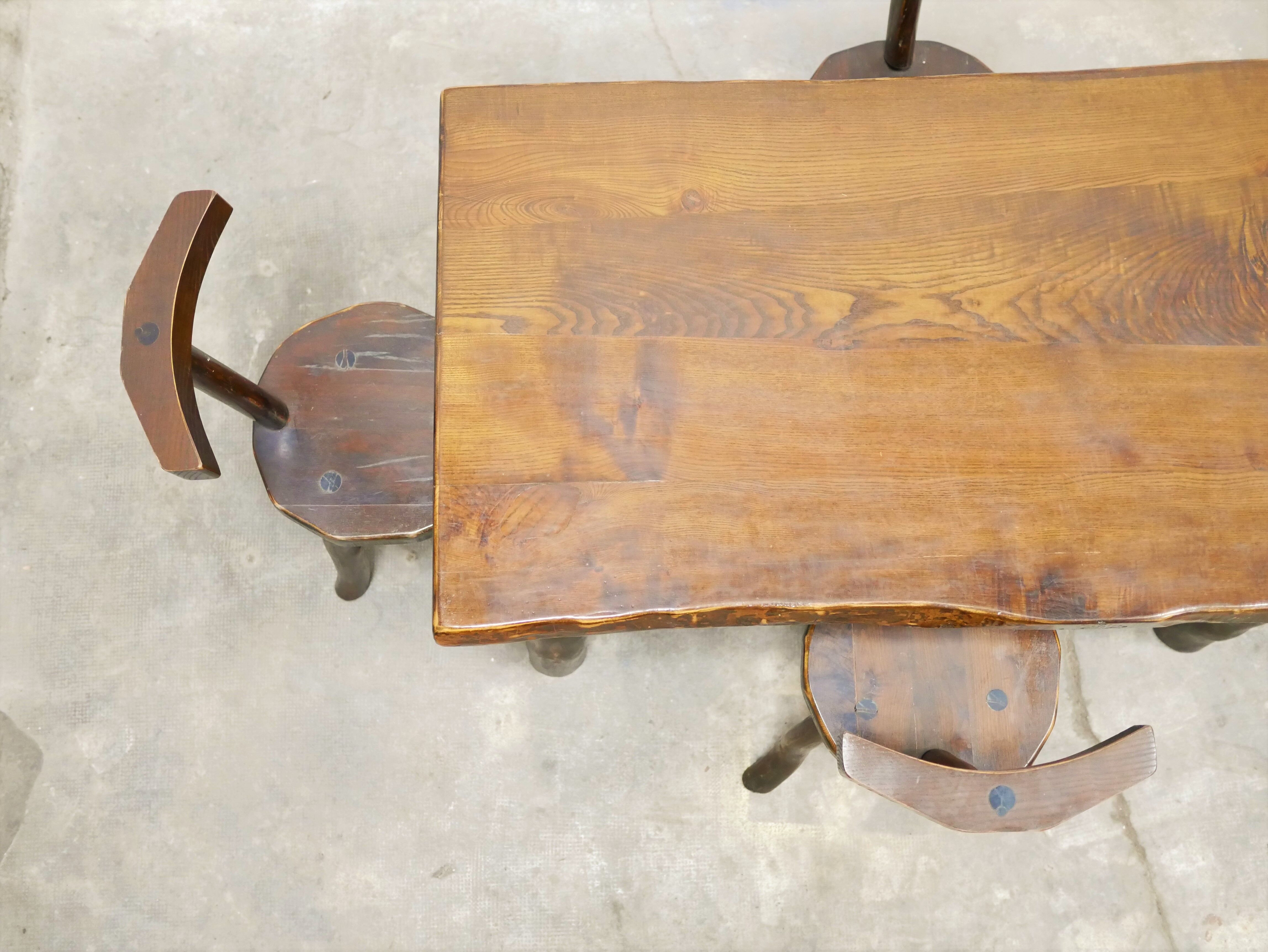 Dining table brutalist chairs in solid wood