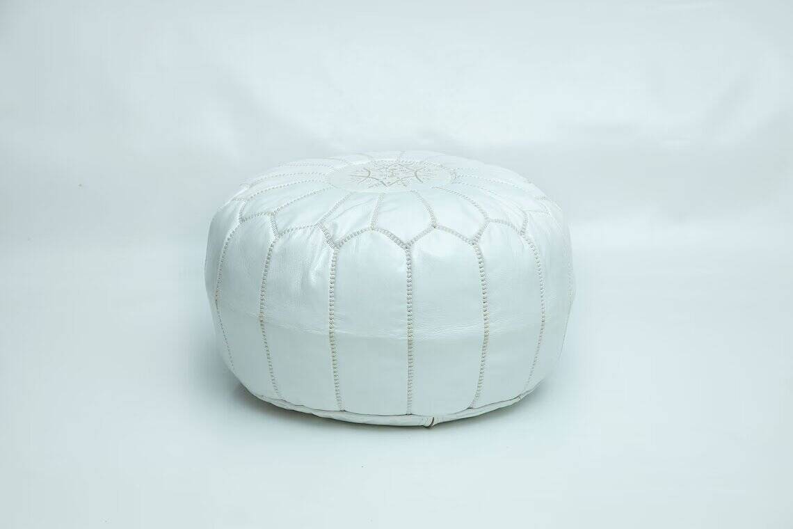Moroccan leather pouf, moroccan ottoman pouf, white moroccan pouf, vintage
