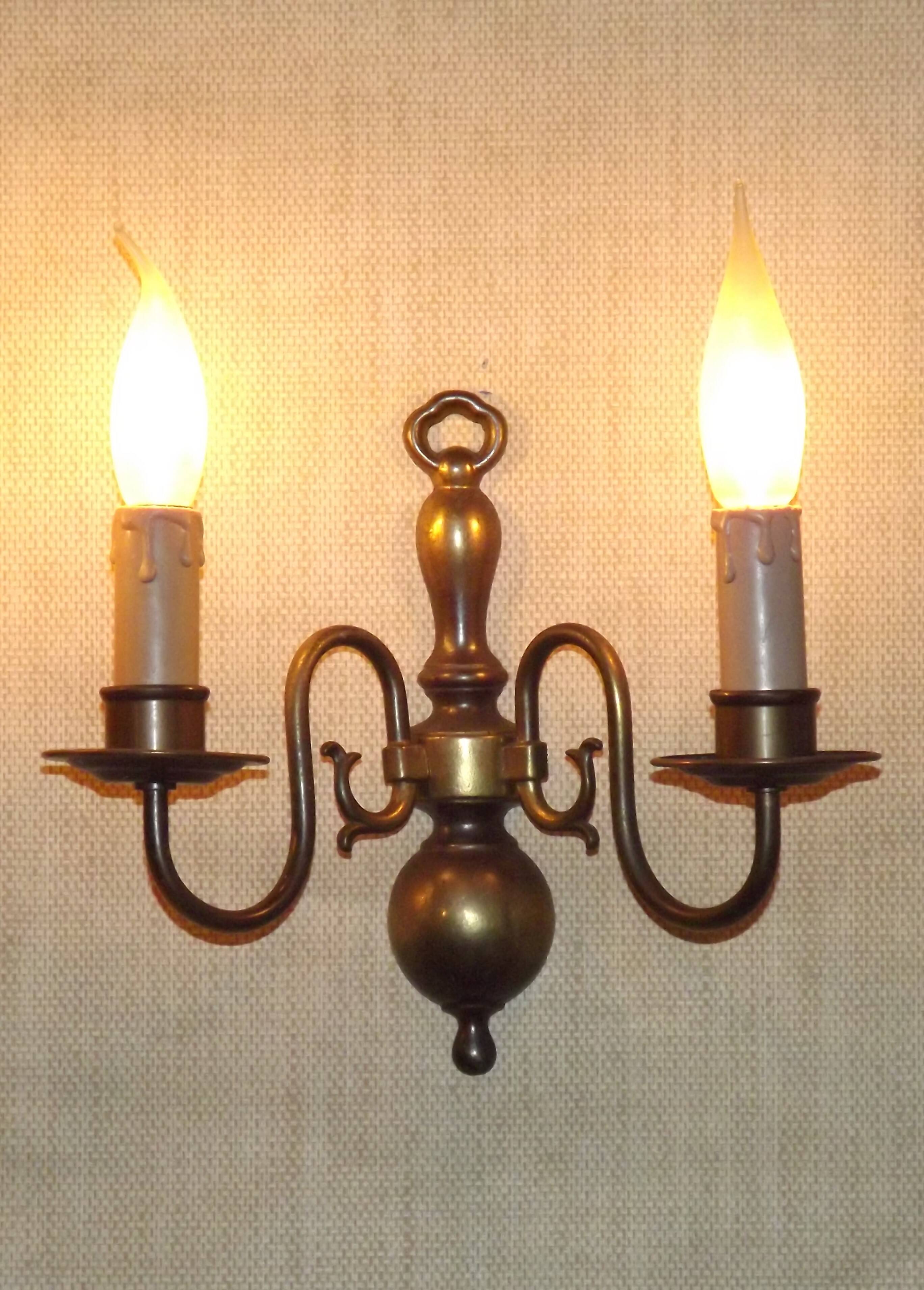 Pair French Vintage Age Bronze Effect Metal Flemsh Style Double Wall Lights 5092