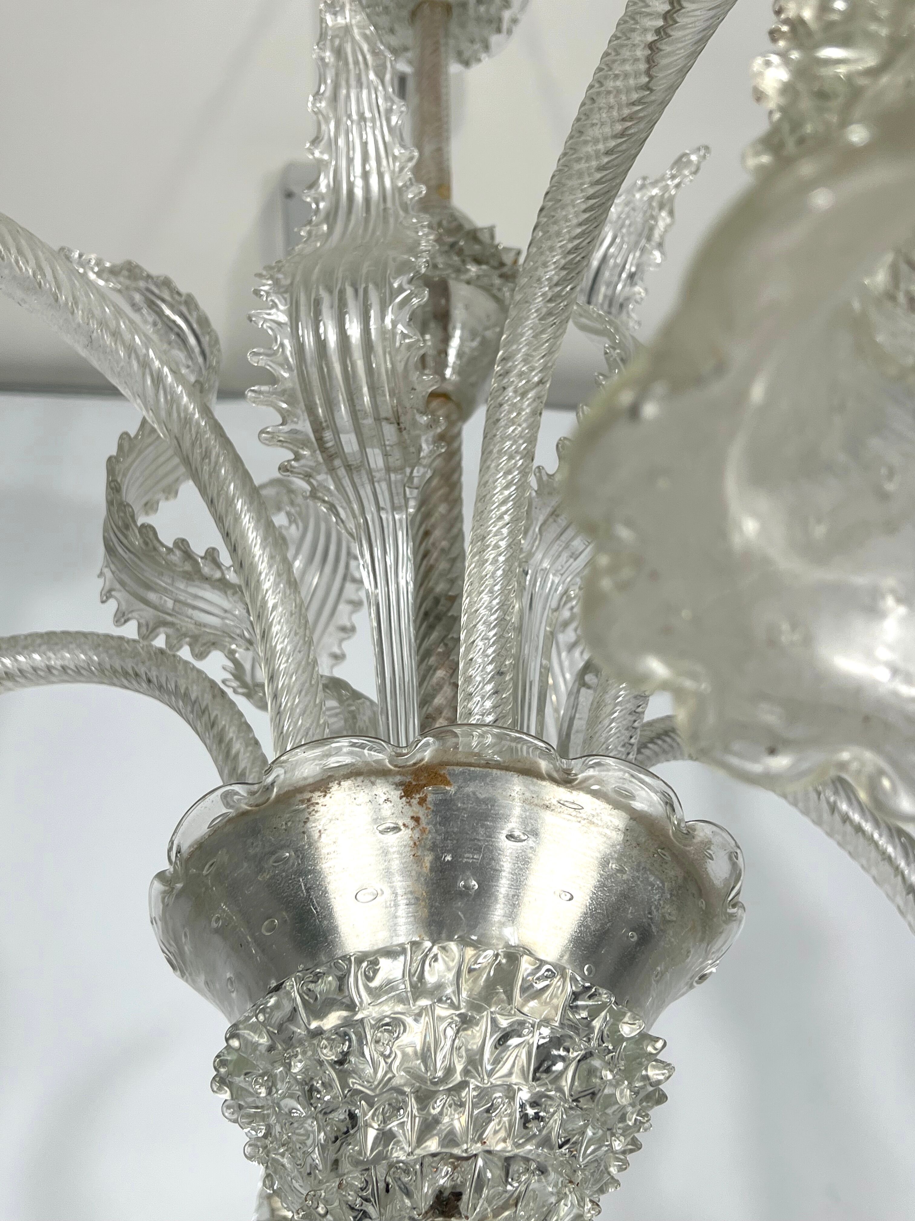 Mid-century six arms Murano Bullicante Rostrato chandelier by Ercole Barovier