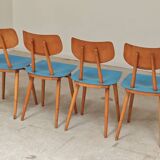 Set of 4 wooden chairs TON Bystrice Thonet blue