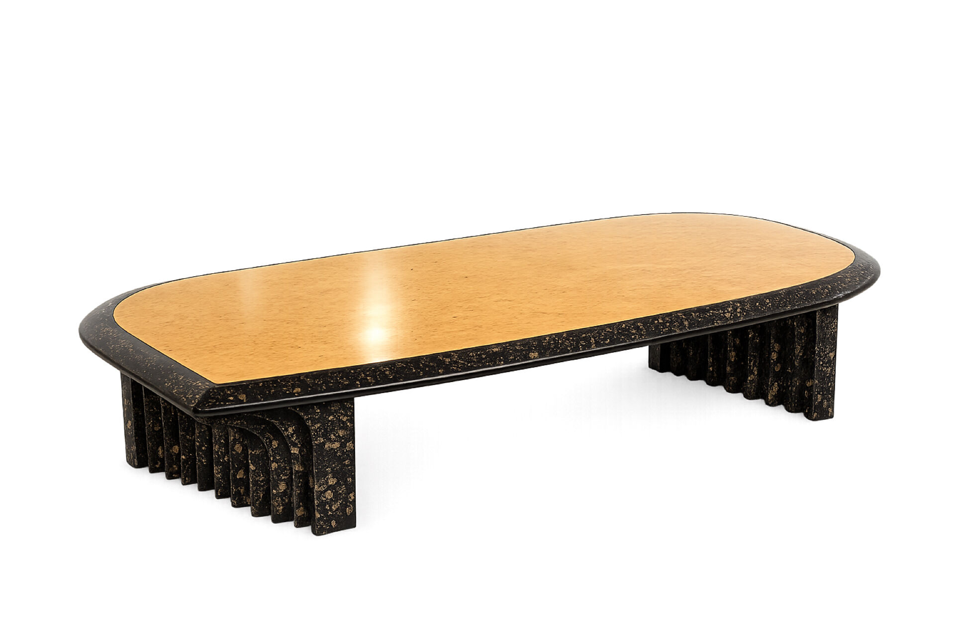 Vintage coffee table in elm burl and black lacquer, 1980s.
