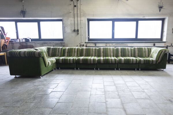 Grand canapé modulable/sectionnel 7 pièces en tissu rayé, Allemagne, années 70