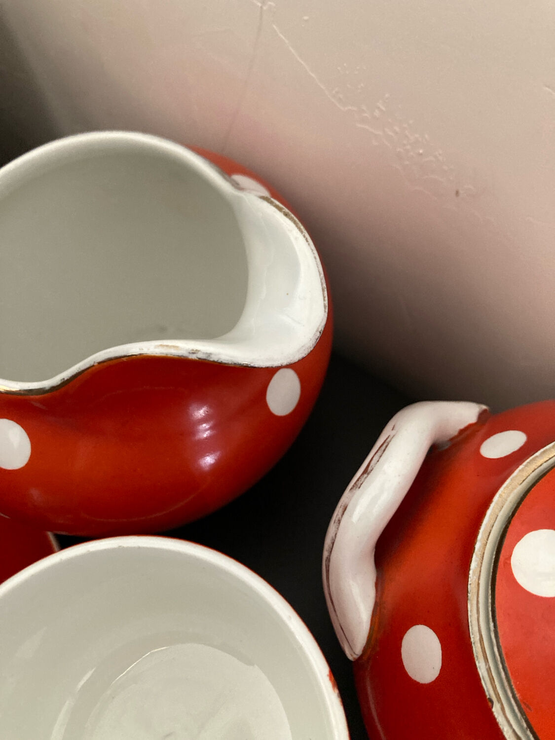 Coffee service, orange earthenware cups from Digoin Sarreguemines.