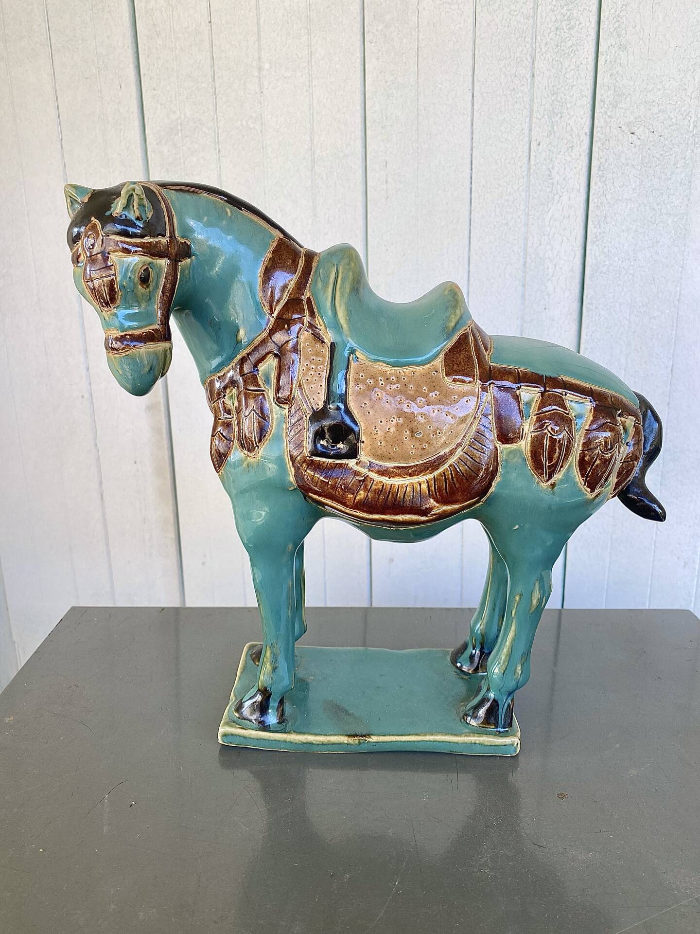 Vintage turquoise glazed ceramic horse