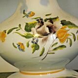 Old ceramic table lamp from Vieux Rodez, floral base, fabric lampshade 3198