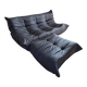 Togo sofa with pouf in black leather by Michel Ducaroy for Ligne Roset, set of 2