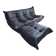 Togo sofa with pouf in black leather by Michel Ducaroy for Ligne Roset, set of 2
