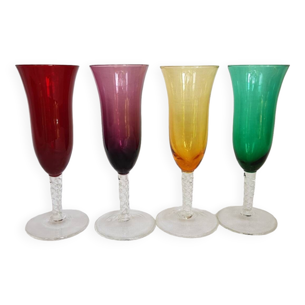 4 flûtes à champagne multicolores