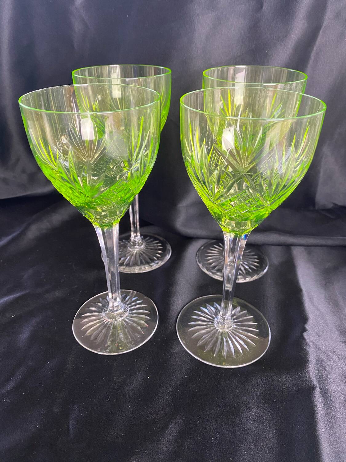 Set of 4 cut crystal white wine glasses