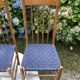 4 vintage Roche Bobois chairs from the 80s in beech with woven seats in blue fabric.