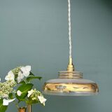 Vintage frosted glass pendant lampshade with gold frieze