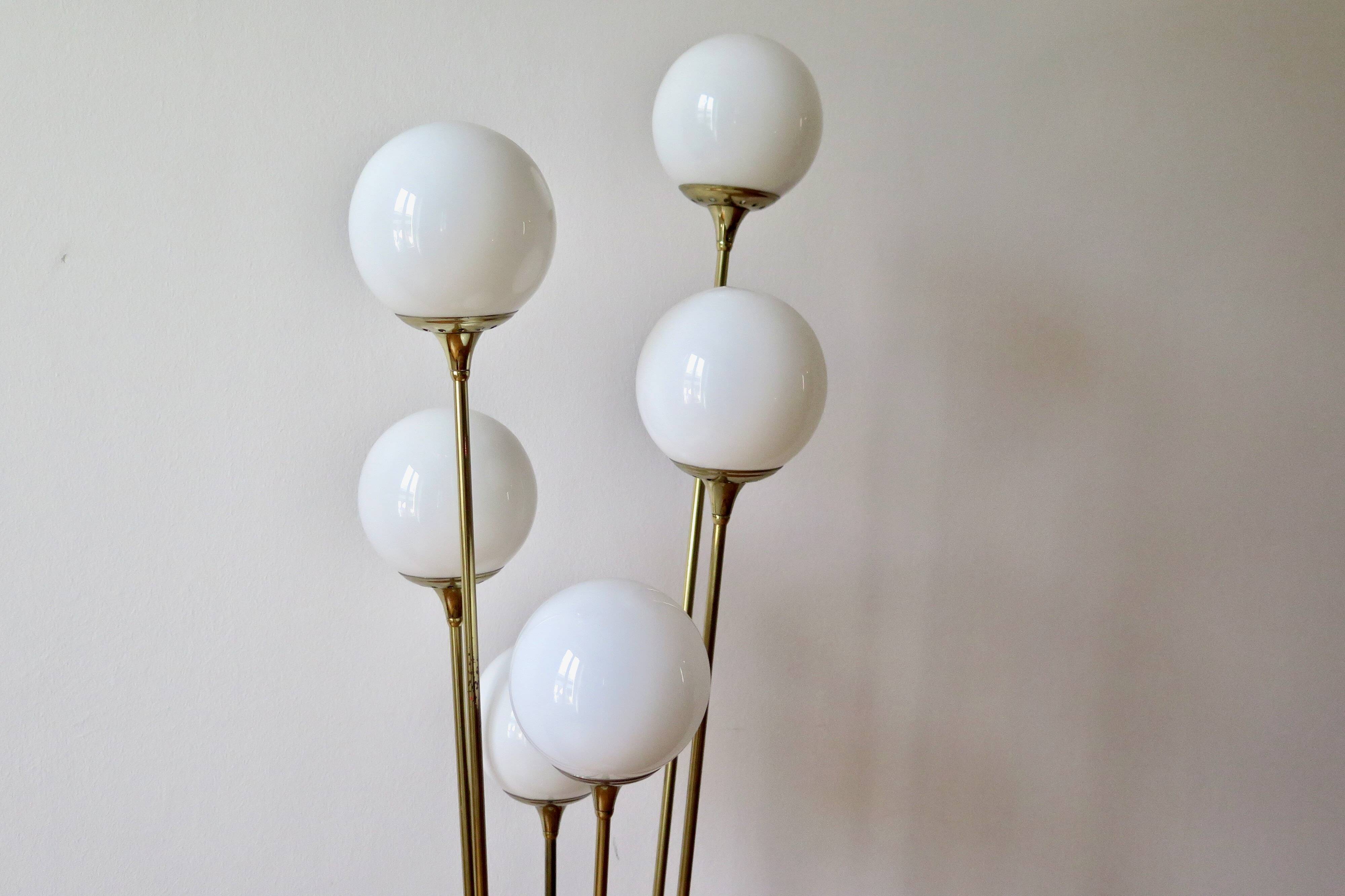 Italian Floor Lamp In Brass, Carrara and Opaline