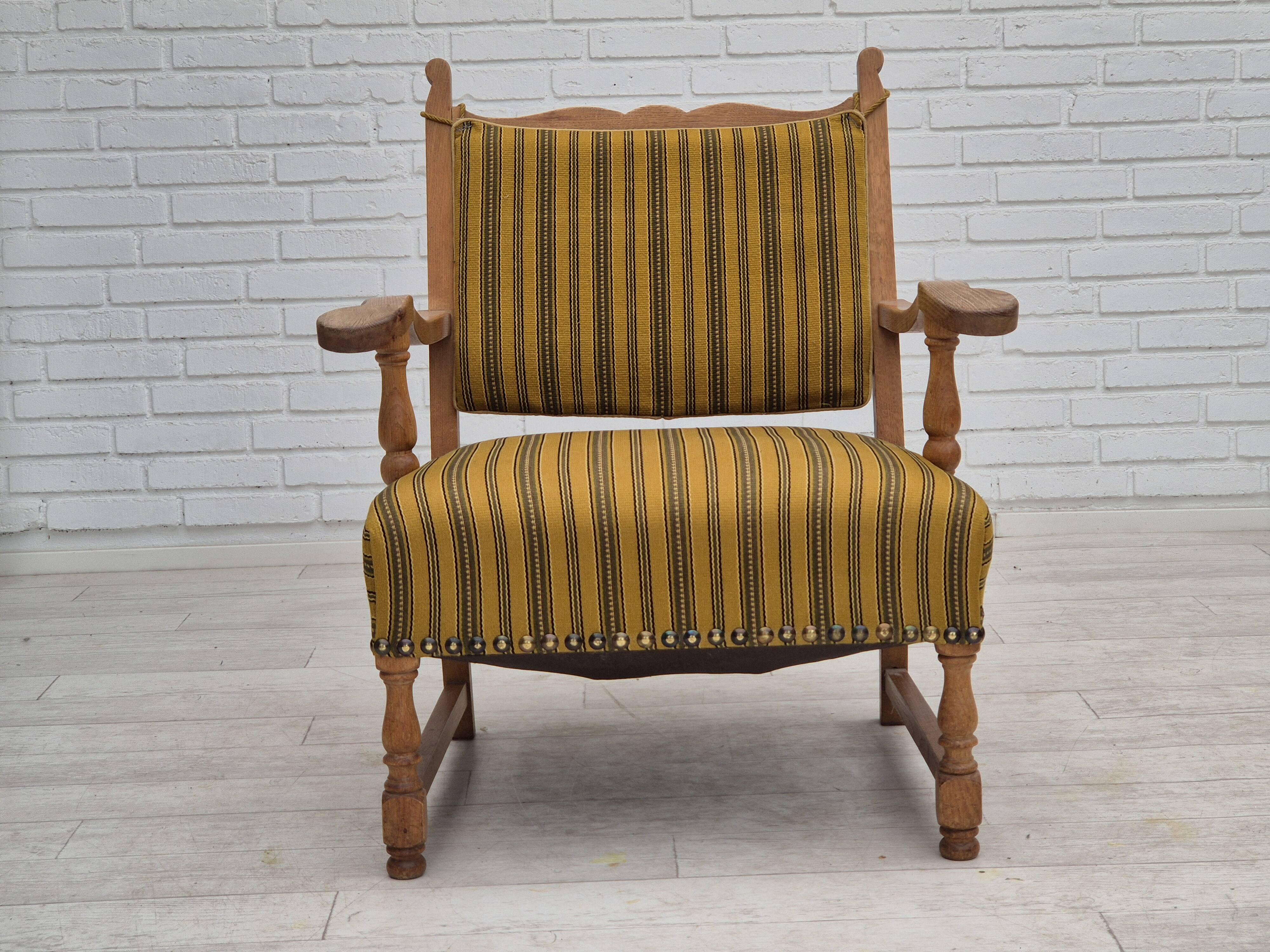 1960s, Danish lounge chair, original very good condition, furniture wool, solid oak wood.
