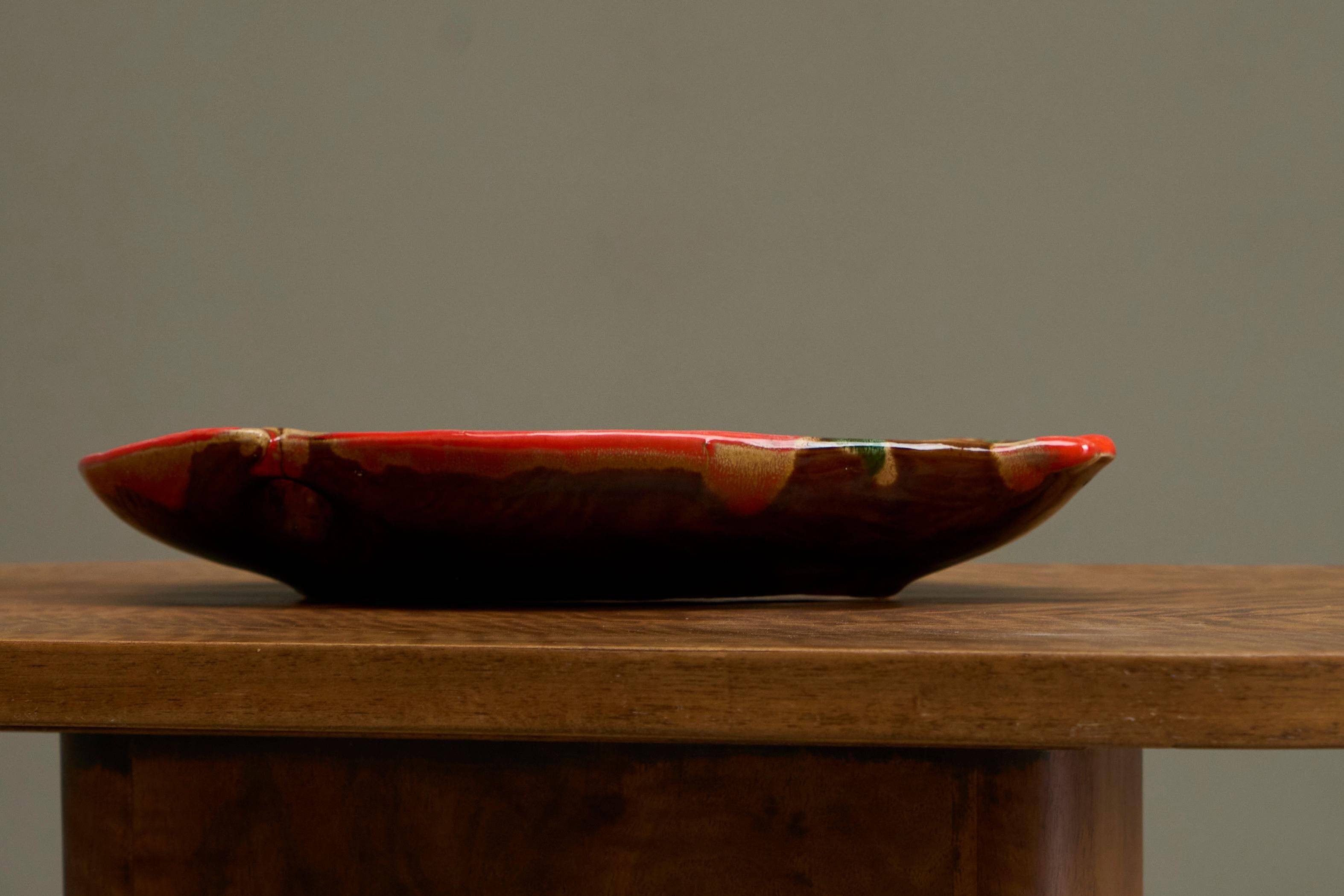 Grande coupe poisson Vallauris studio poterie milieu 20e siècle