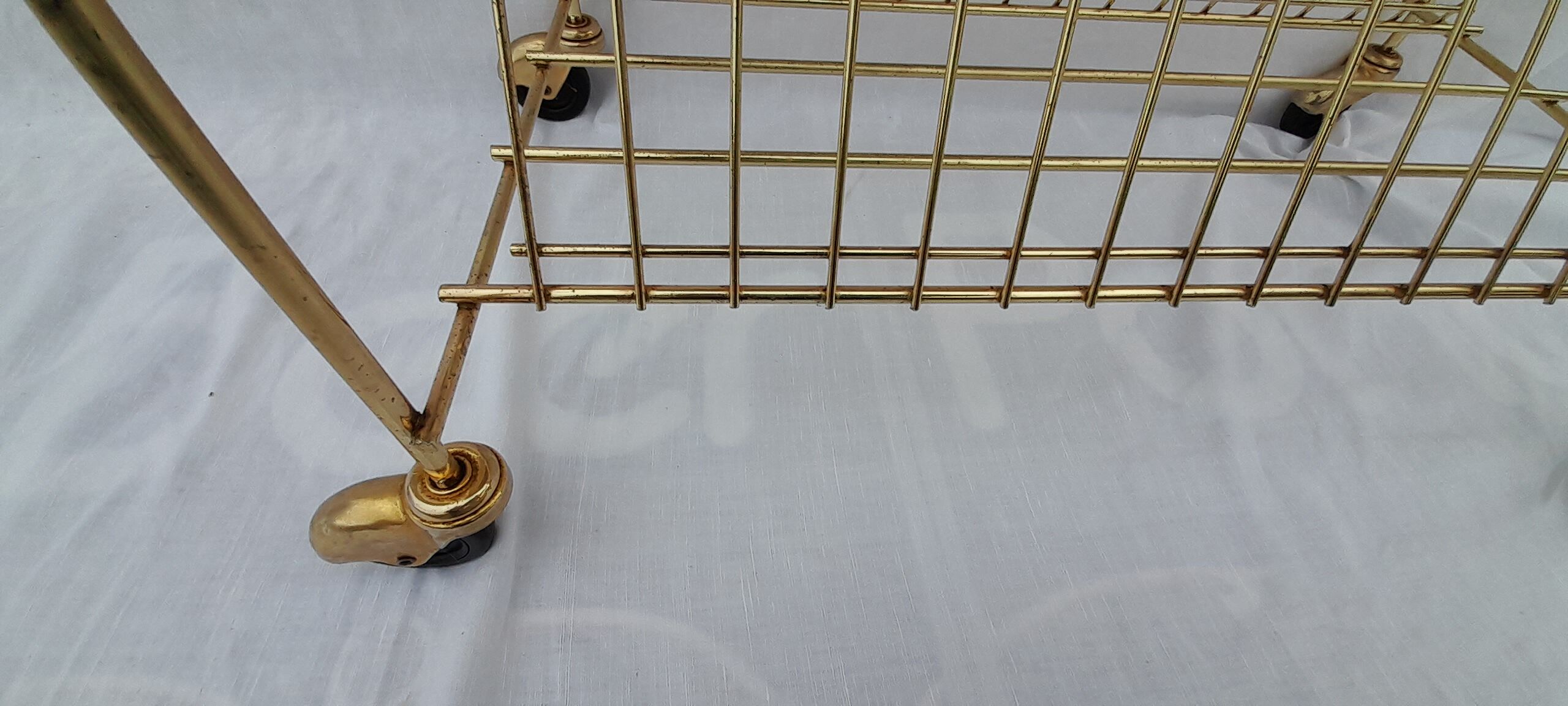 Formica service with vintage vinyl storage on wheels