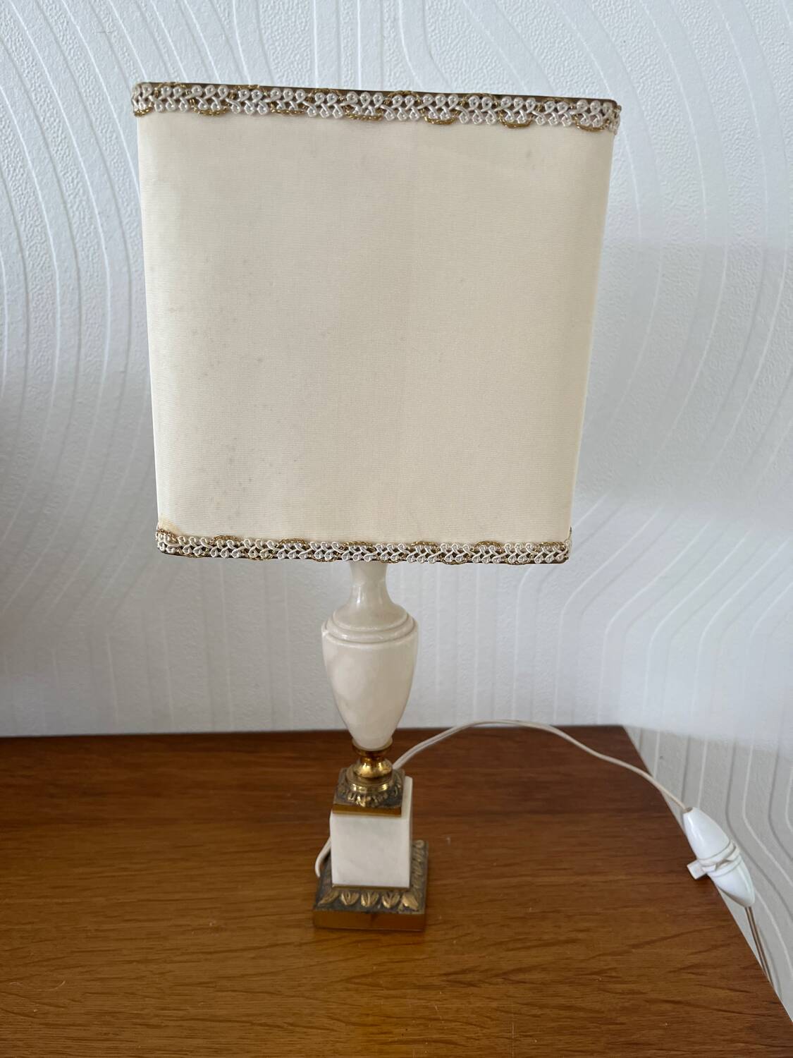 Vintage bedside lamp with marble base and gold metal