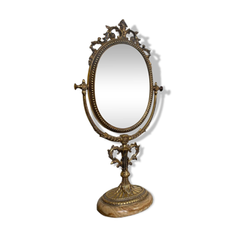 Vintage Victorian Brass Table Mirror on Marble Base, 1950s