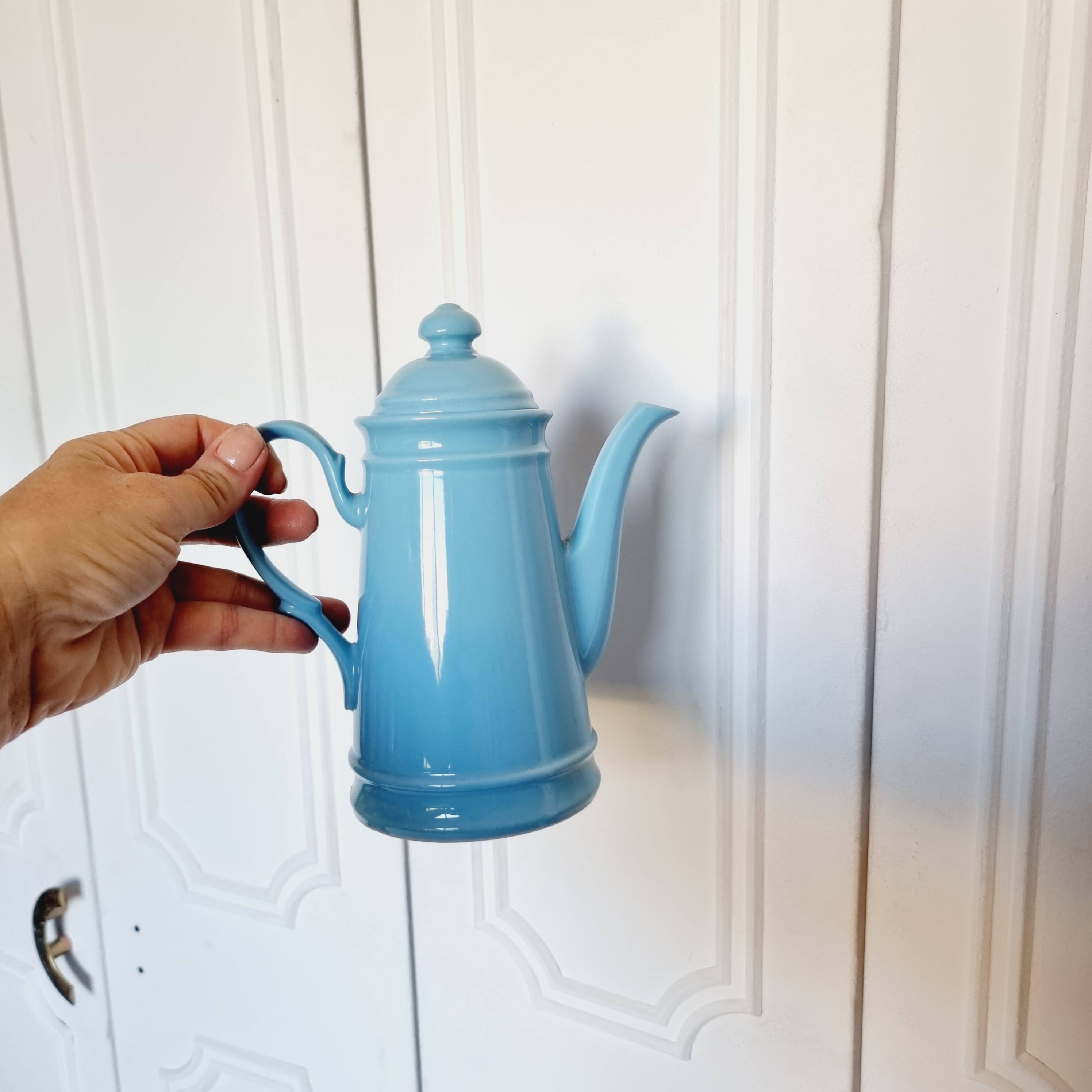 Vintage blue porcelain coffee pot
