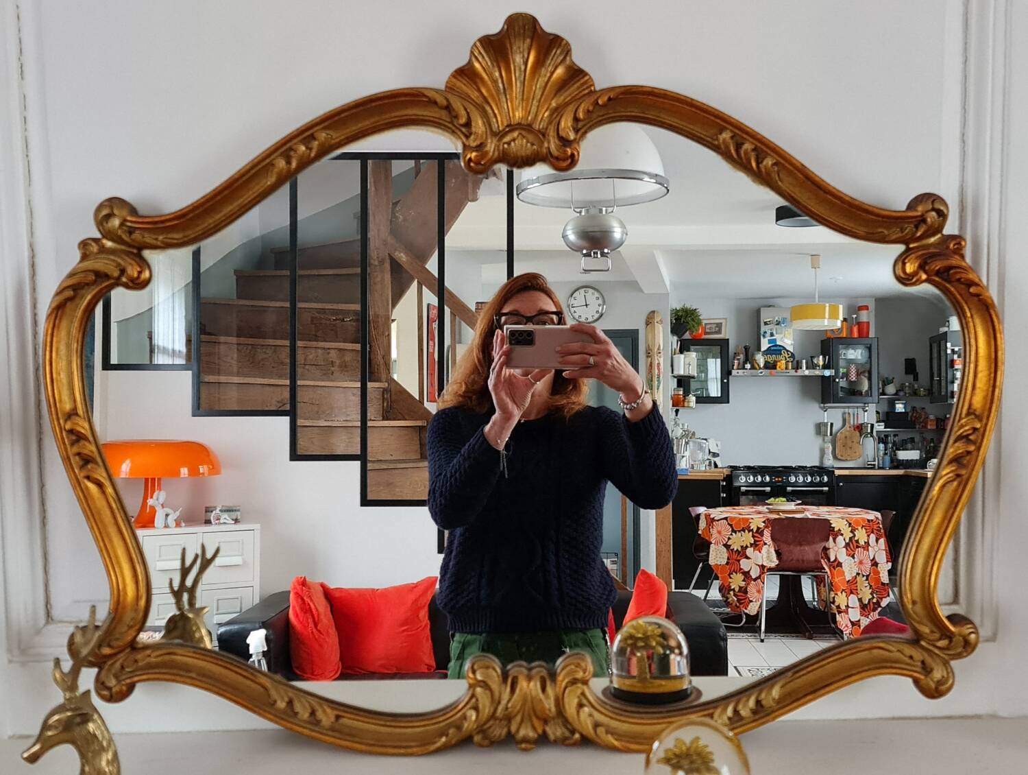 Antique mirror, 20th century, Louis XV style, gilded.