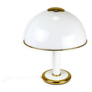 F. Fabbian Lampe de Table Champignon en Verre de Murano Blanc et Or, Italie, Années 1970
