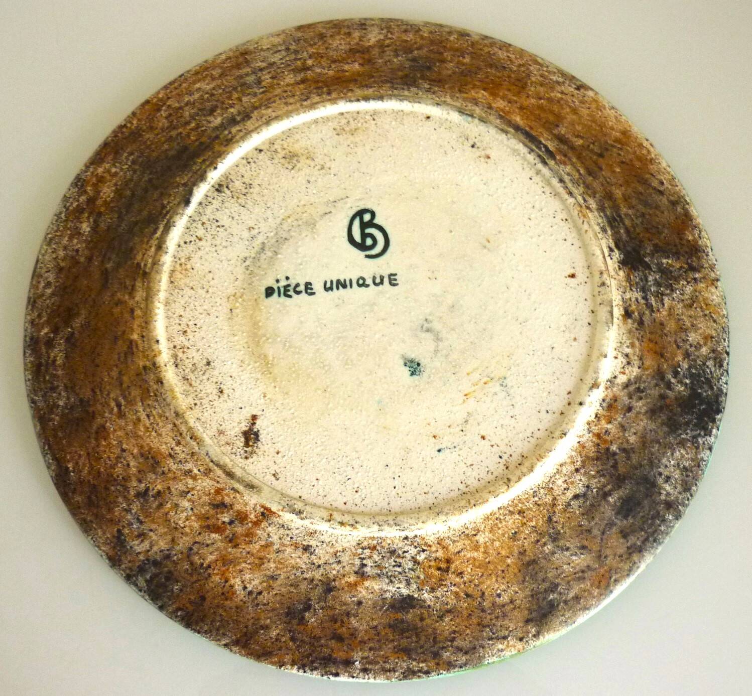 Enamelled ceramic plate, signed Bernard Buffat design from the 60s/70s