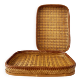 Set of antique wooden and palm leaf trays