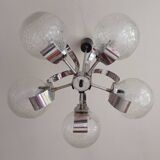 Vintage chandelier with glass globes and chrome steel