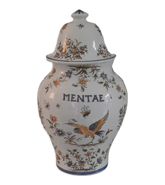 Pot apothicaire "mentae" en faïence de moustiers
