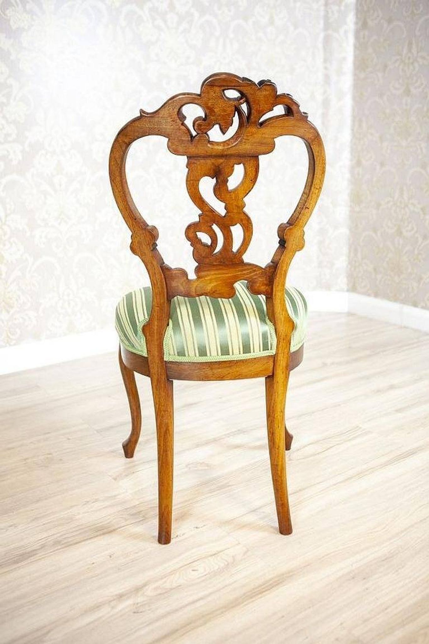 Vintage Walnut Chairs in Light Green, 1890s, Set of 5