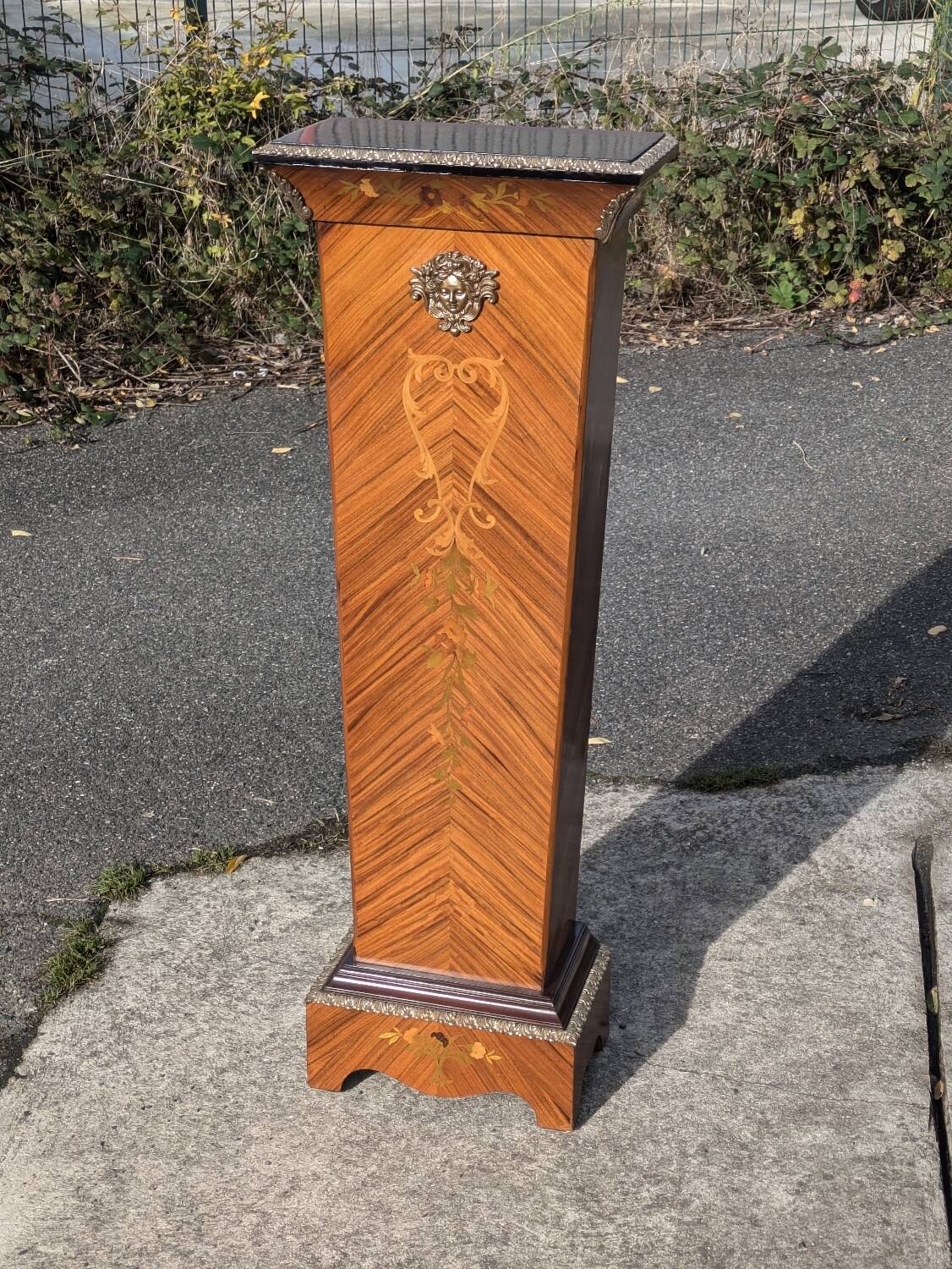 Vintage column in rosewood and bronze marquetry, mid-century