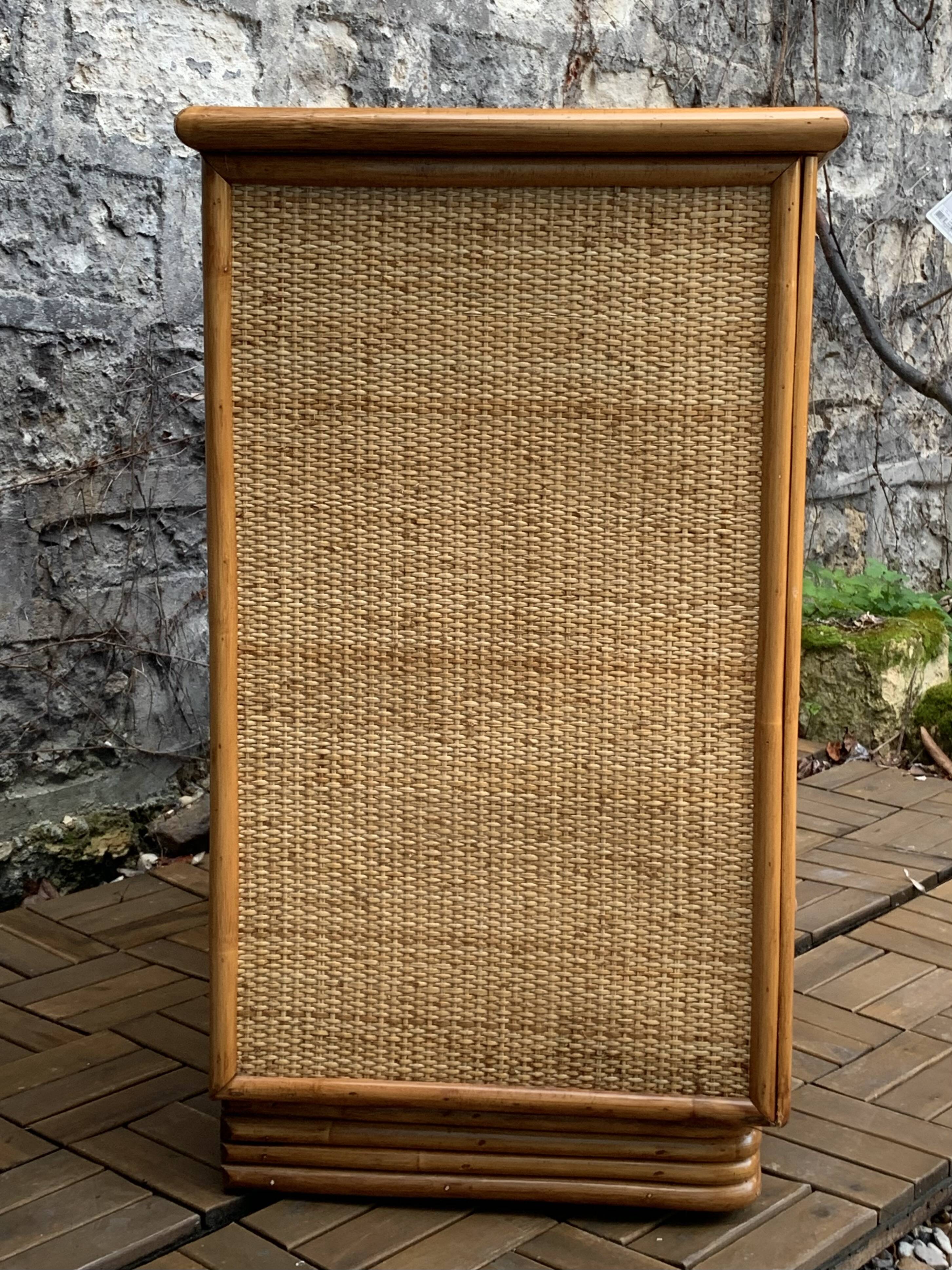 Vintage rattan and woven wicker chest of drawers 1970