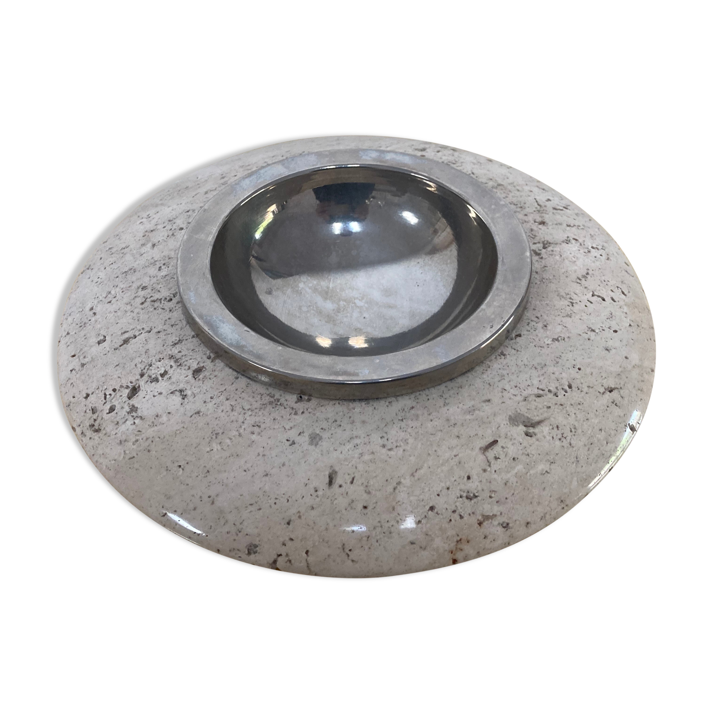 ASHTRAY in MARBLE and METAL CHROME Vintage circa 1970