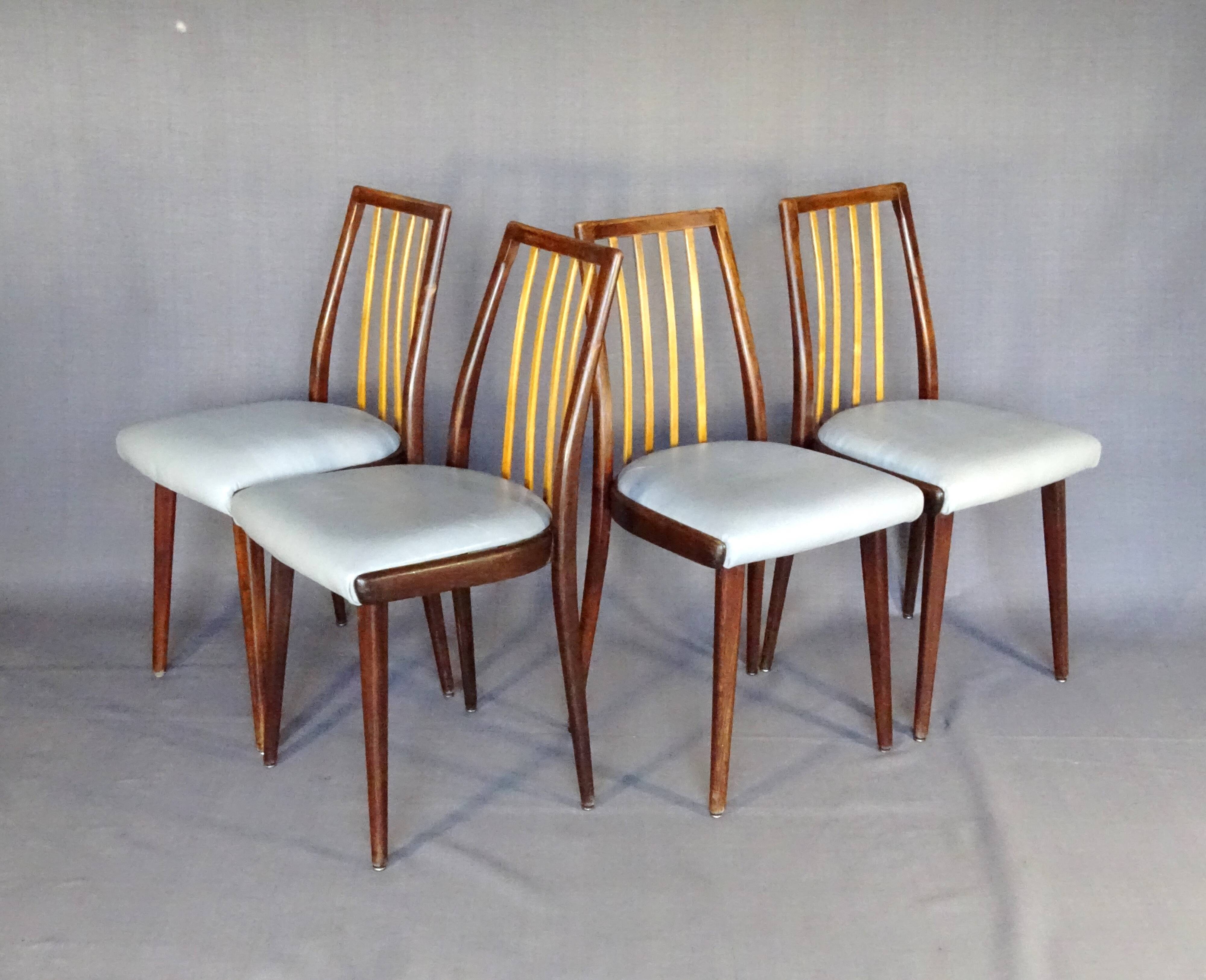 Set of 4 two-tone Thonet chairs from 1960, with grey leather seats.