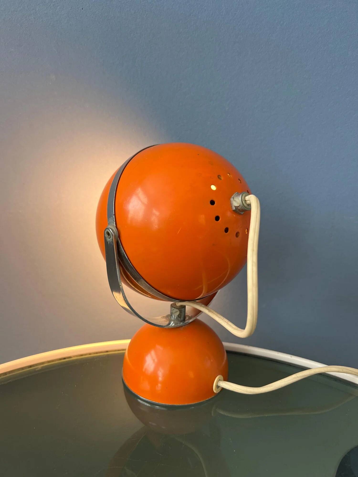 Orange mid-century space age eyeball table lamp