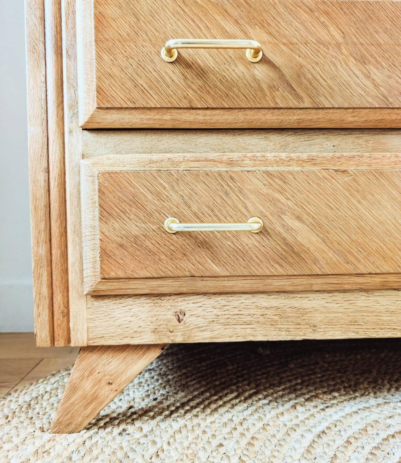 Vintage oak chest of drawers with compass feet