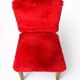 Pair of vintage wooden chairs with red fur effect upholstery – 1950