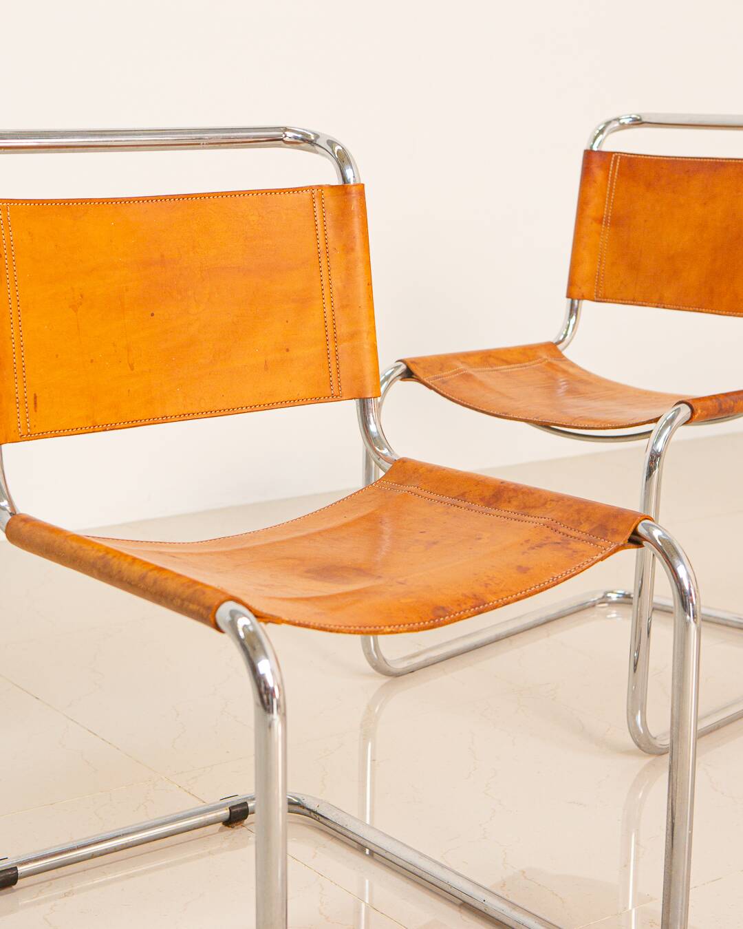 4 "S33" cognac leather chairs by Mart Stam for Fasem 80's