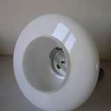 Old globe pendant light with apple green and white glass shade, 80's design 59 cm