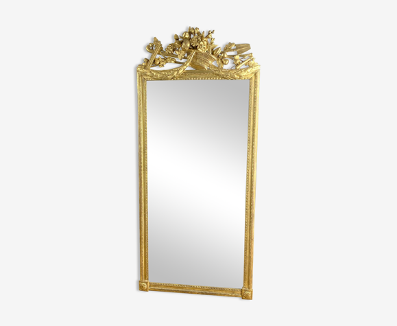 Miroir 18ème époque Louis XVI en bois doré sculpté 154x70cm