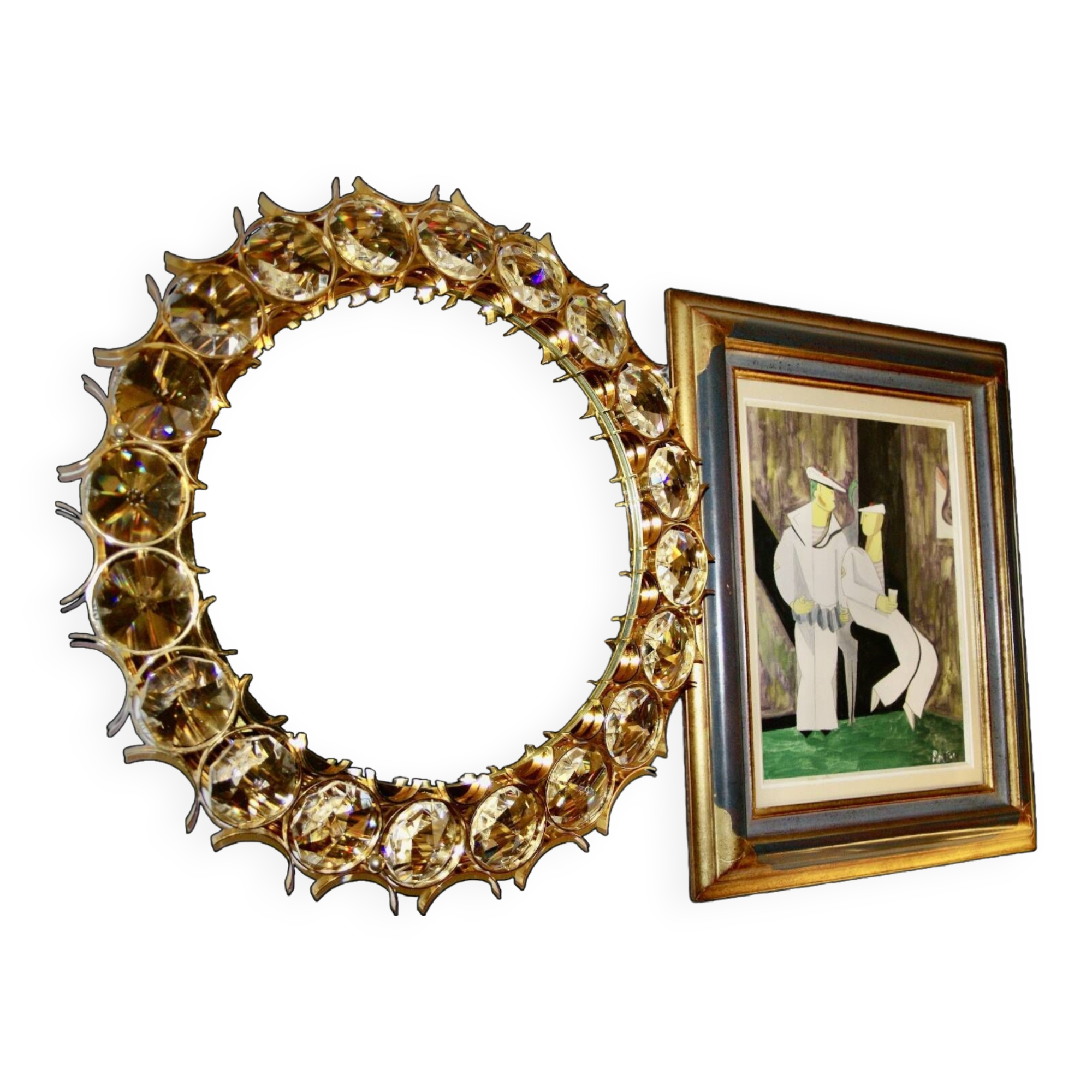 Vintage circular mirror in gold brass by christoph palma austria 1960