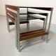 3 tables gigognes Fristho de design hollandais avec plateau en verre fumé et cadre en wengé, années 60